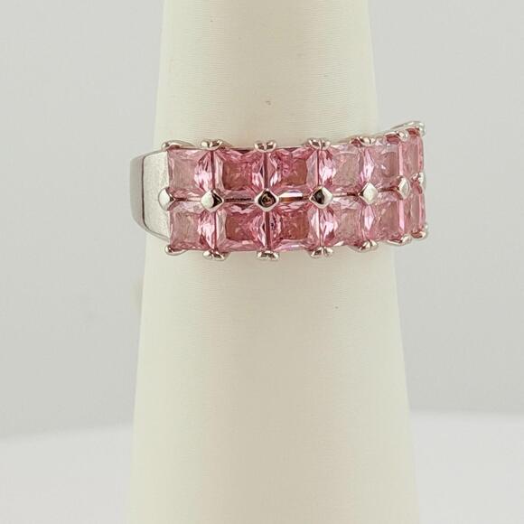 Bomb Party Ring Sz 11 "The Bethany Ring" Rose Quartz on Rhodium RBP7774 - Picture 3 of 6